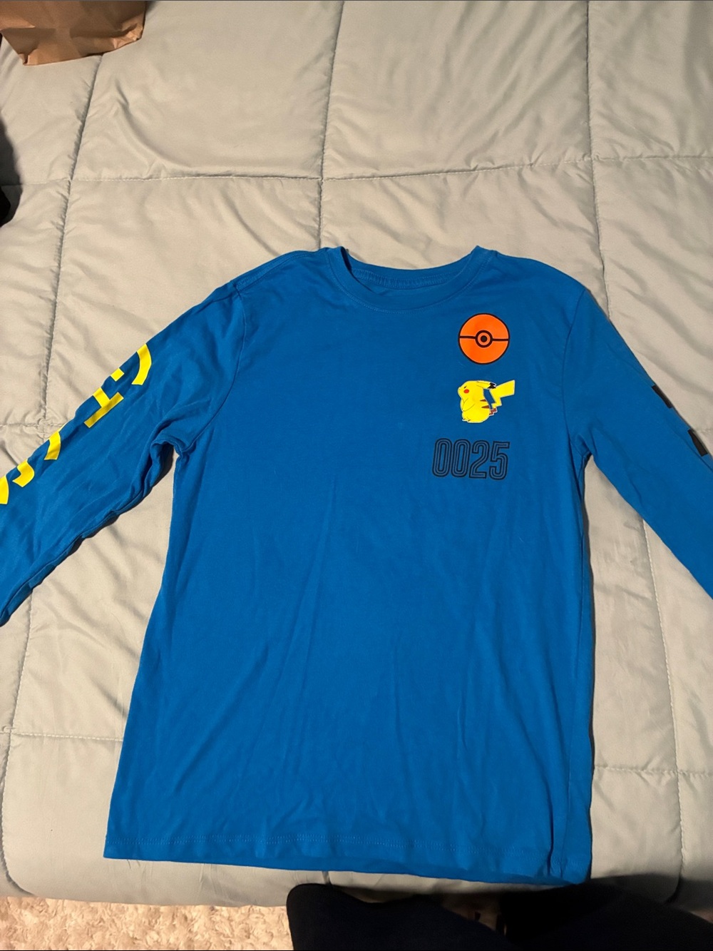 Pokemon Blue Long-Sleeve Pikachu Tee with Yellow Accents